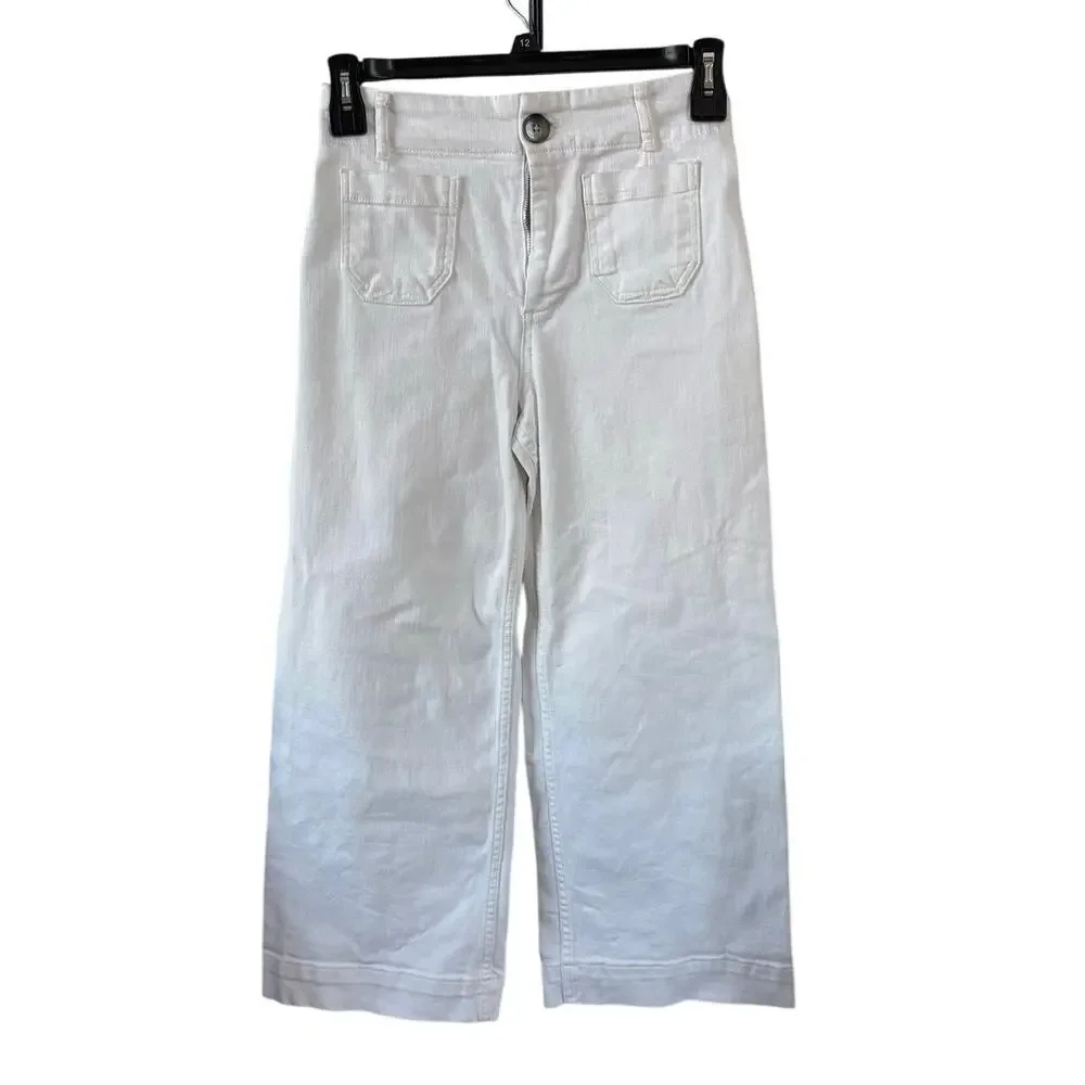 Anthropologie Maeve Colette White Cotton Blend Cropped Wide-Leg Pants Size 26P